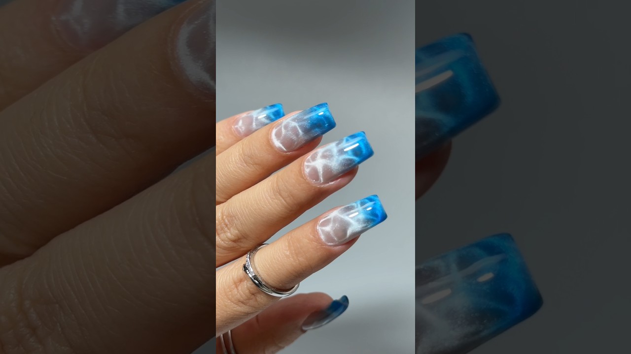 🌊💙 Ocean Wave? Unlock the Water Ripple Nail Design with the magnetic beads! #nails #nailinspo