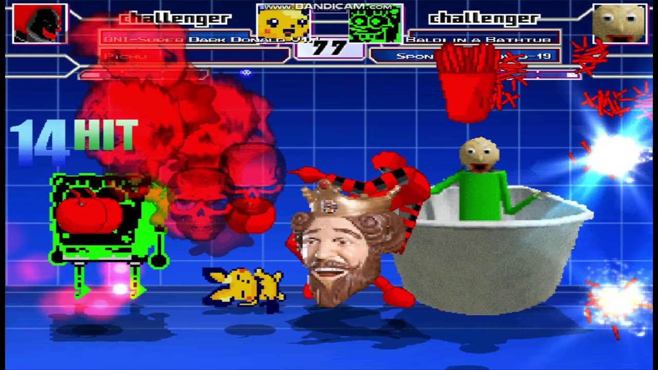 Mugen Battle #764 Oni Super Dark Donald & Pichu VS Baldi in a Bathtub & SpongeBob Covid 19