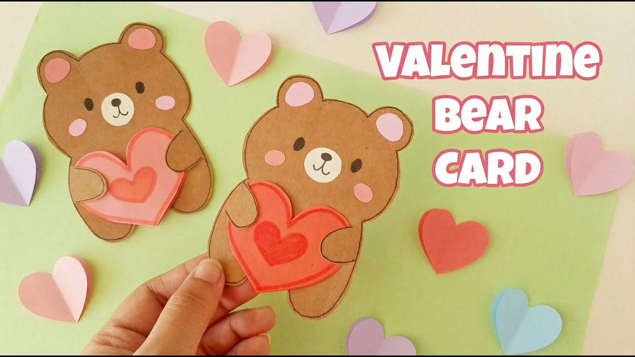 Как сделать открытку с медведем, держащим сердце | Бесплатный шаблон прилагается | Идеи для вален...