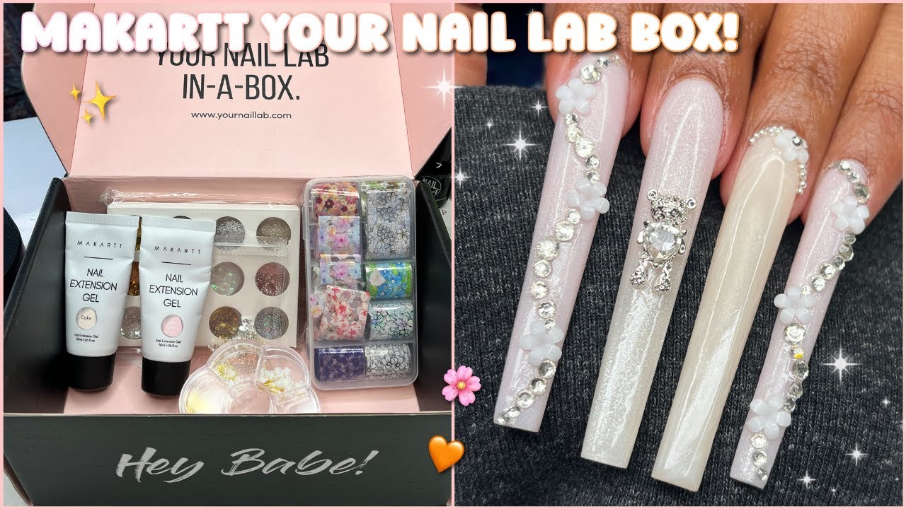 MAKARTT APRIL YOUR NAIL LAB BOX UNBOXING! SPRING DECOR AND CHARMS | EXTRA LONG POLYGEL NAILS