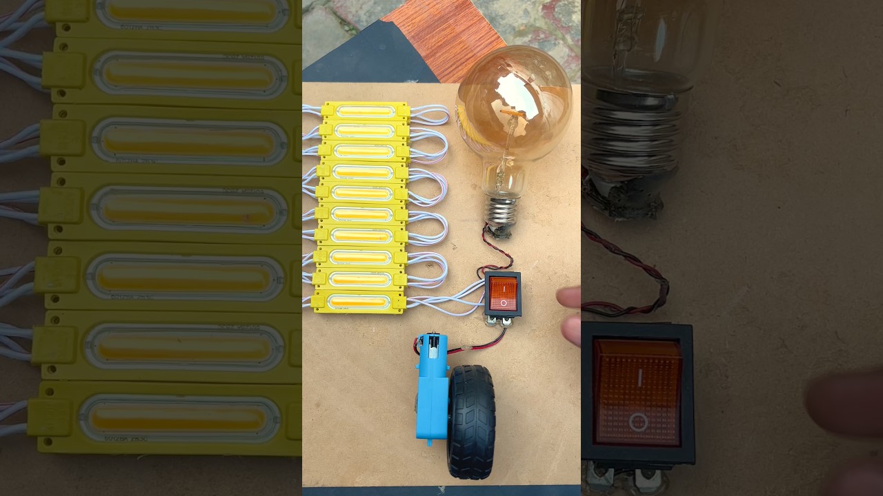 Powering Into Filament Light and Ten Led Light with gear motor #dcmotor