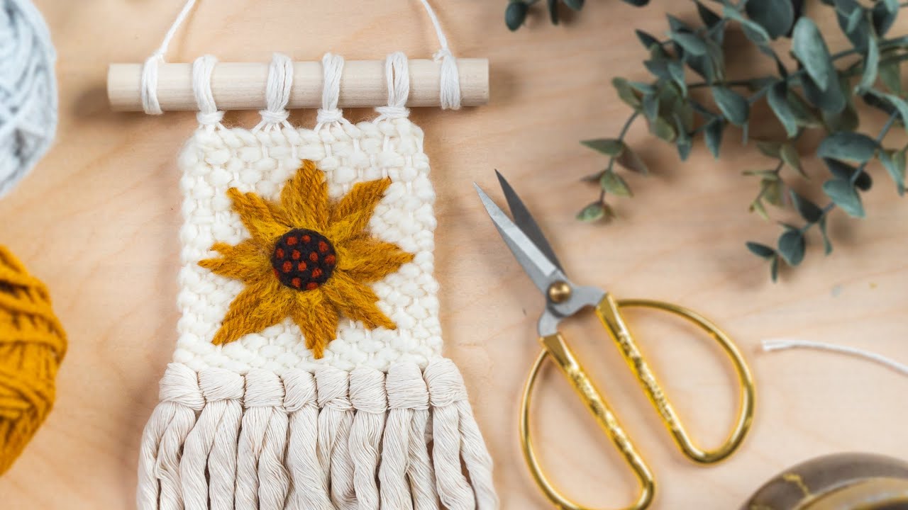Sunflower WEAVING with embroidery & needle felt🌻