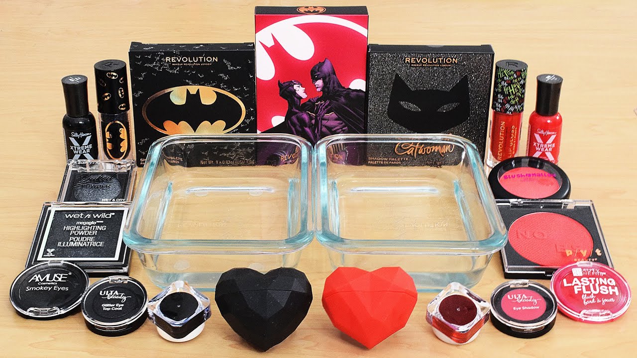 Batman Black vs Red - Mixing Makeup Eyeshadow Into Slime ASMR