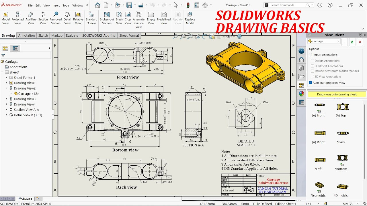 Create 2D drawing from 3D Model With SolidWorks Drawing