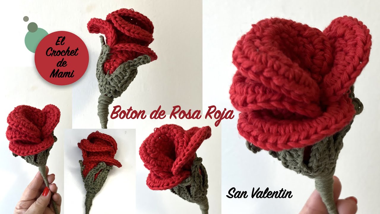 Como hacer en crochet un boton de Rosa Roja
