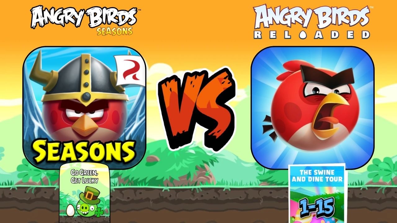 Angry Birds Seasons Go Green, Get Lucky VS Angry Birds Reloaded The Swine and Dine Tour (1-15)
