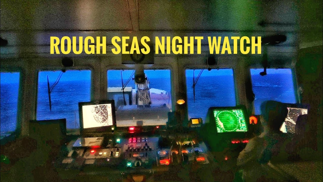 Rough seas night watch on coaster ship enroute to Seaham UK.