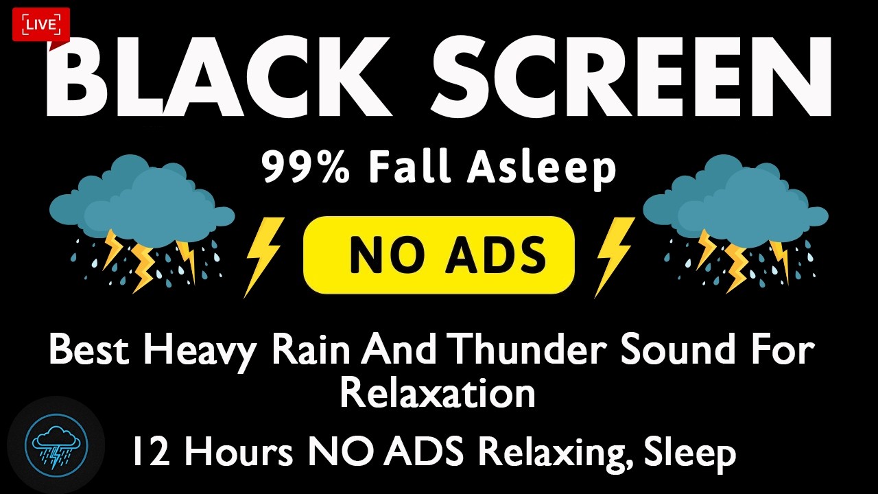 🔴 Heavy Rain and Thunder Sounds for Sleeping - Black Screen | Powerful Storm Sounds All Night