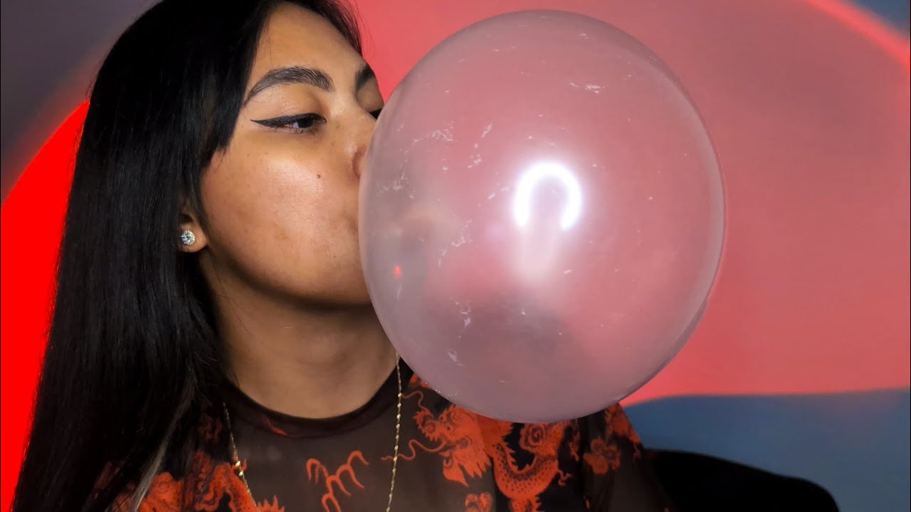 ASMR Chewing Gum, Blowing Big Bubbles, Side Profile, Bubble In A Bubble
