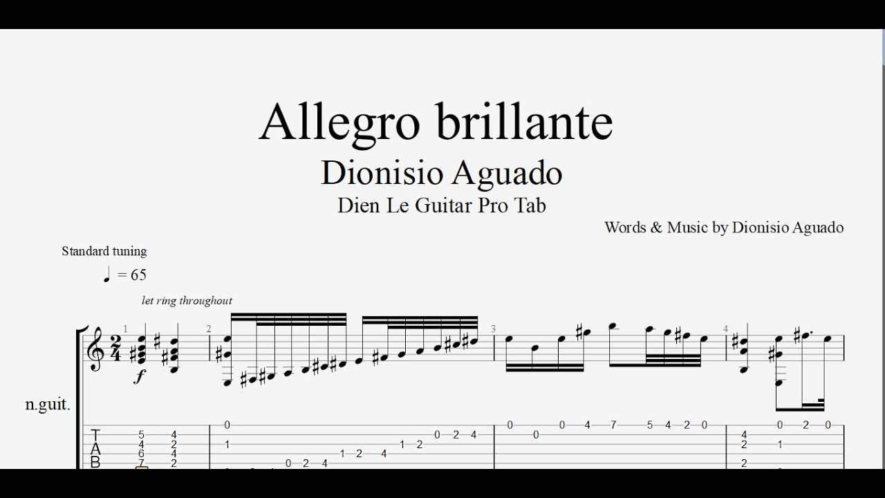 Dionisio Aguado -Allegro Brillante - Guitar Tabs