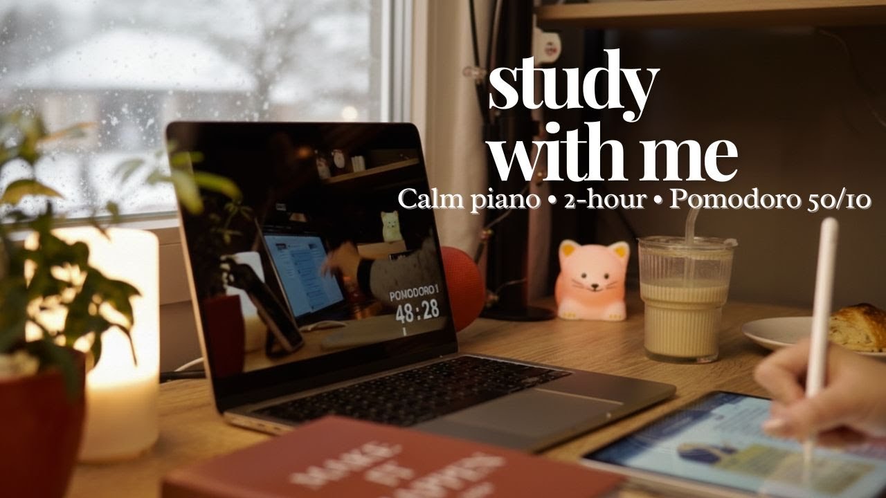 2-Hour Study With Me ❄️ Snow Day | Calm Piano | Pomodoro 50/10