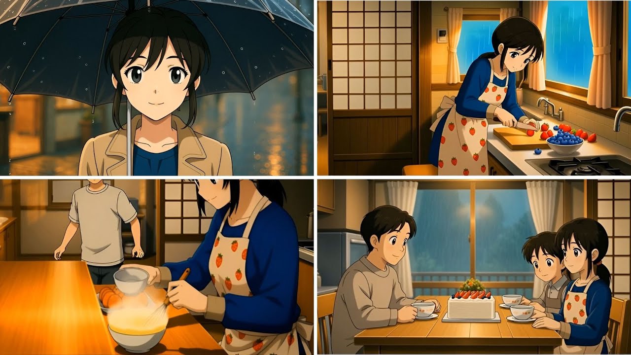 Rainy Day Cake baking | ASMR | ANIME GIRL | Calm | Soothing