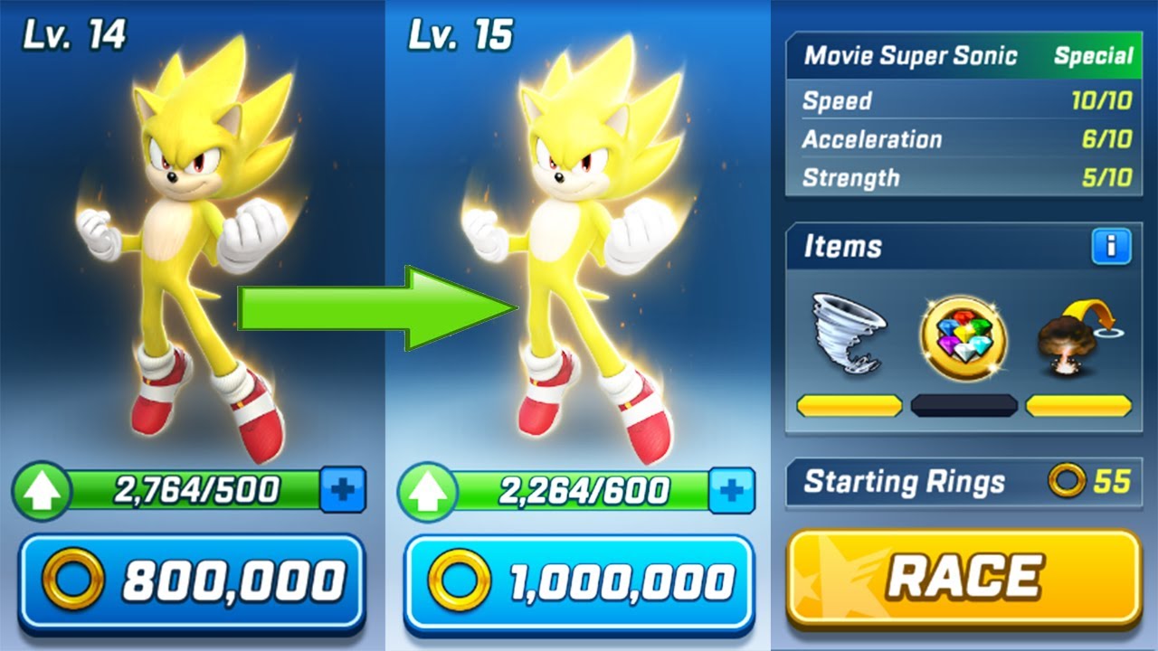 Sonic Forces - Movie Super Sonic Lv 15 Upgraded use 800K Gold Rings Birthday Upgraded Celebration