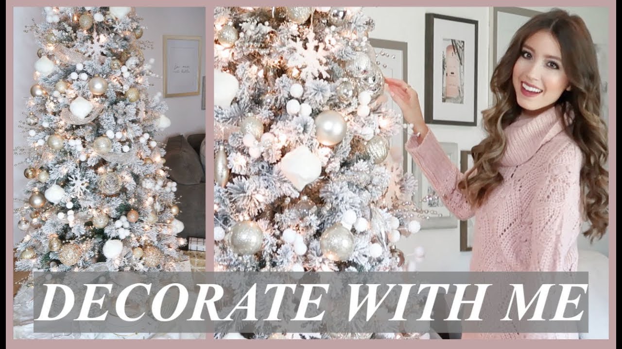 DECORATE MY CHRISTMAS TREE WITH ME 2018 | HOW TO DECORATE WITH RIBBON | WHITE + GOLD THEME