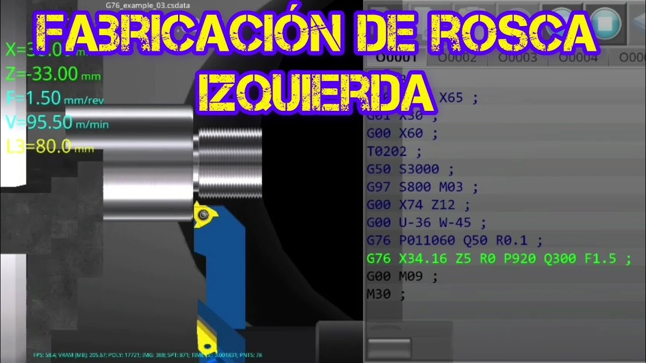 ejercicios de fabricación de rosca izquierda en torno cnc #simuladorcncfreed #fanuc #cnc