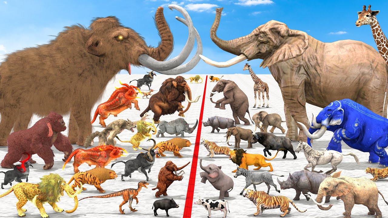 Mammoth Elephant Vs Mastodon Prehistoric Mammals VS Modern Mammals Animal Revolt Battle Simulator