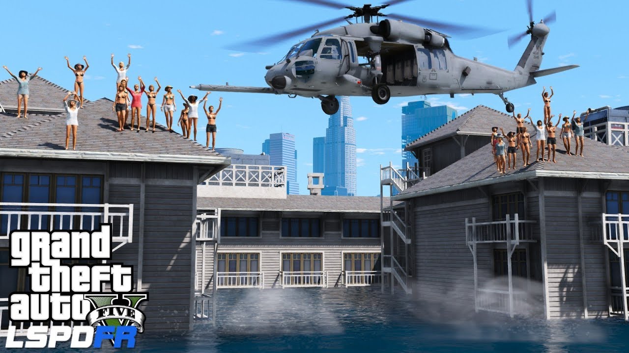 GTA 5 Coastal Callouts | USAF Pararescuemen Airlift Hurricane Flood Victims From Apartment Complex