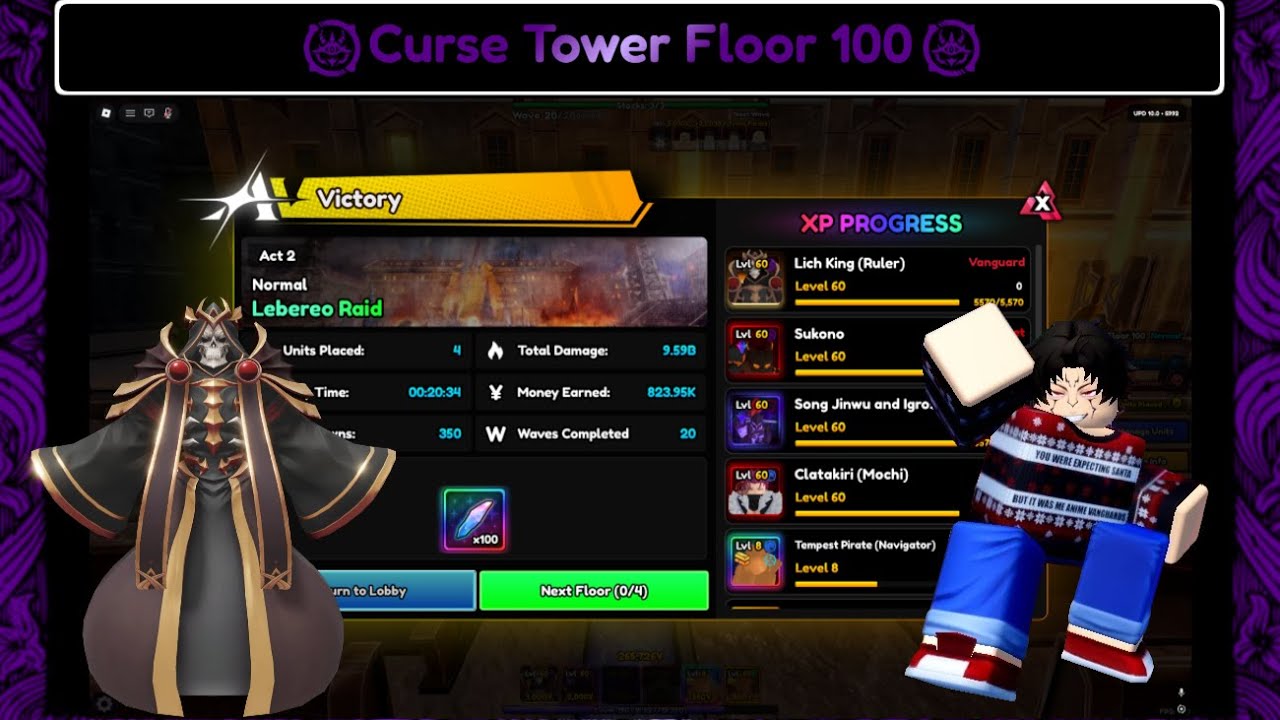 Anime Vanguards Curse Tower Floor 100 Run