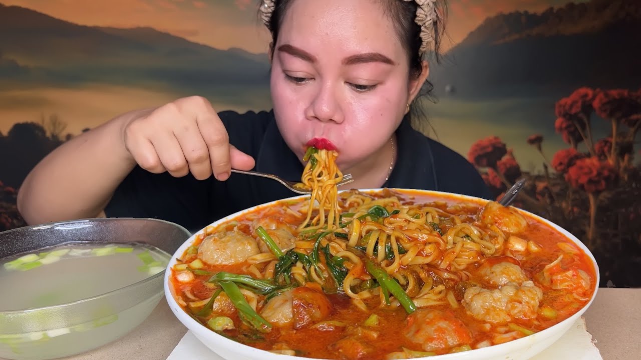 Pedas Nyelekit,mie ayam kangkung pedas bakso urat sapi sambal pedas 1 mangkok MUKBANG