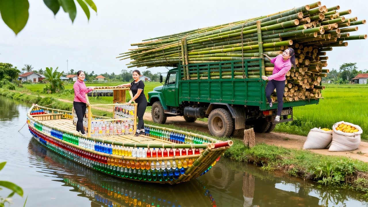 Use Truck Transporting 100kg Fresh Corn to Mill | Firewood & Bulk Bamboo Delivery to Thanh Thanh