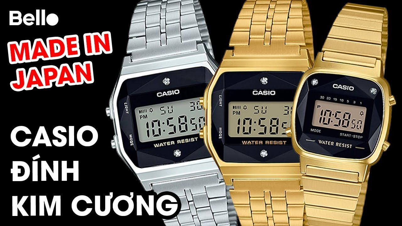 Casio nam nữ đính kim cương chính hãng, sản xuất tại Nhật Bản: A159WAD, A159WGED, LA670WGED