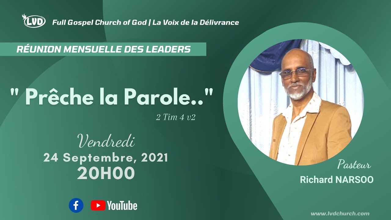 Pr&ecirc;che la Parole | Pasteur Richard Narsoo | Vendredi 24.09.2021