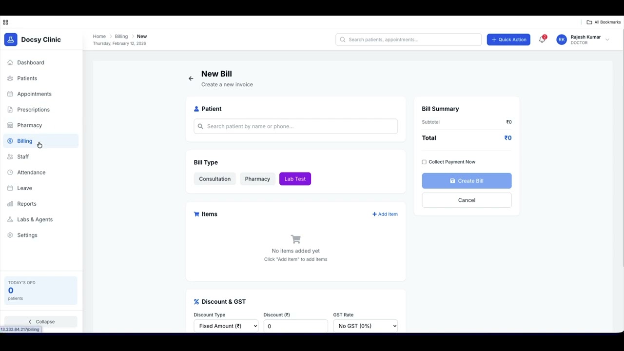Docsy — Complete Clinic Management Demo (Patient, Appointments, Billing & Pharmacy) with Audio