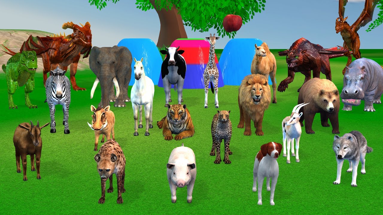 Long Slide Game with Cow Elephant Gorilla Hippopotamus Tiger 3d Animal Game Funny 3d Animals