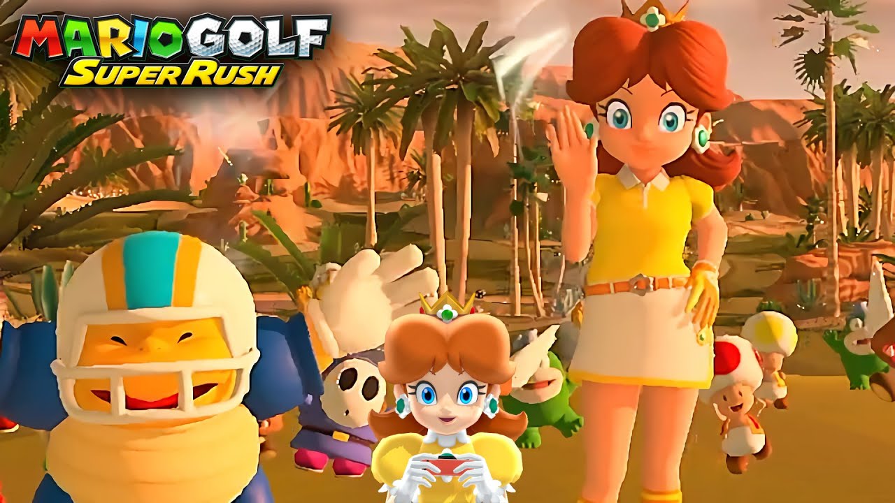 Mario Golf Super Rush Daisy vs Luigi vs Chargin' Chuck at Spiky Palms