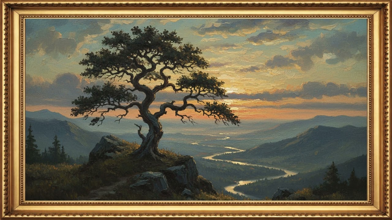 Lonely Tree | Framed Oil Painting Landscape Art 4K (1 Hour Relaxing Background)