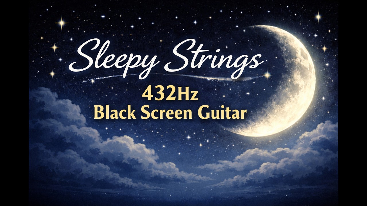 🎸 Sleepy Strings 8 HOURS Black Screen 432hz Guitar Cello and Piano for relaxation and sleep