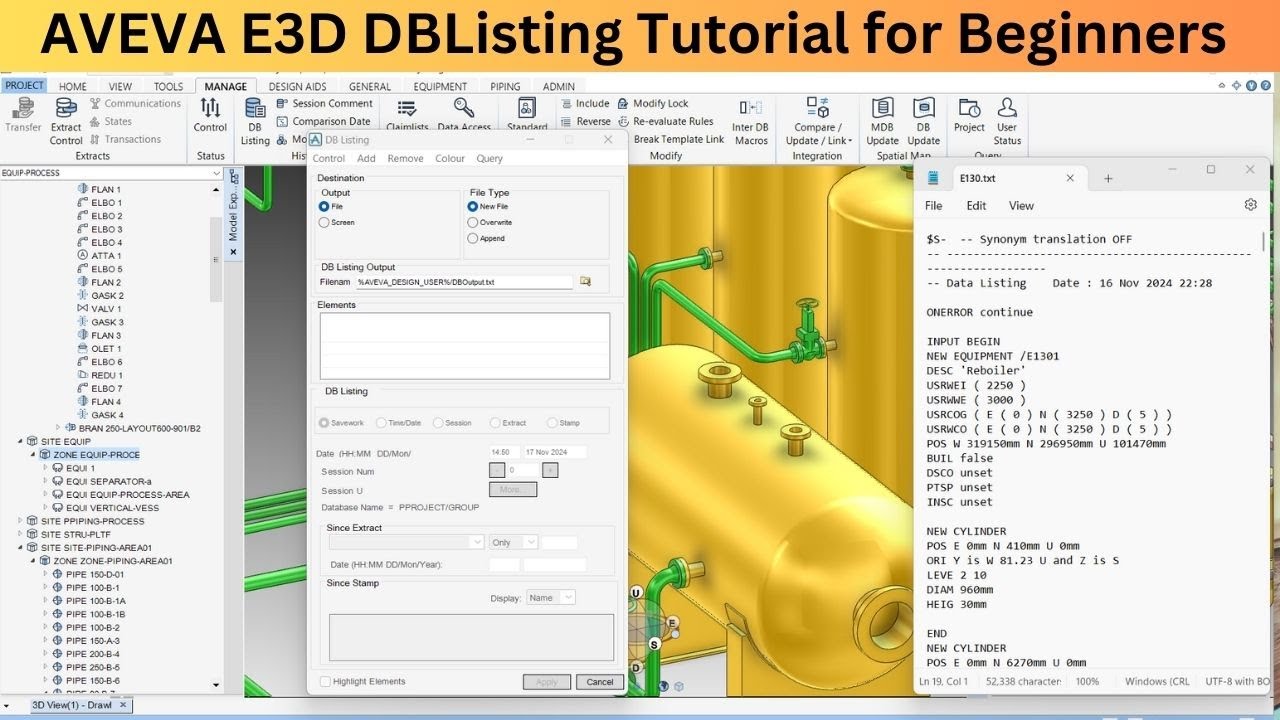 AVEVA E3D DBListing Tutorial for Beginners