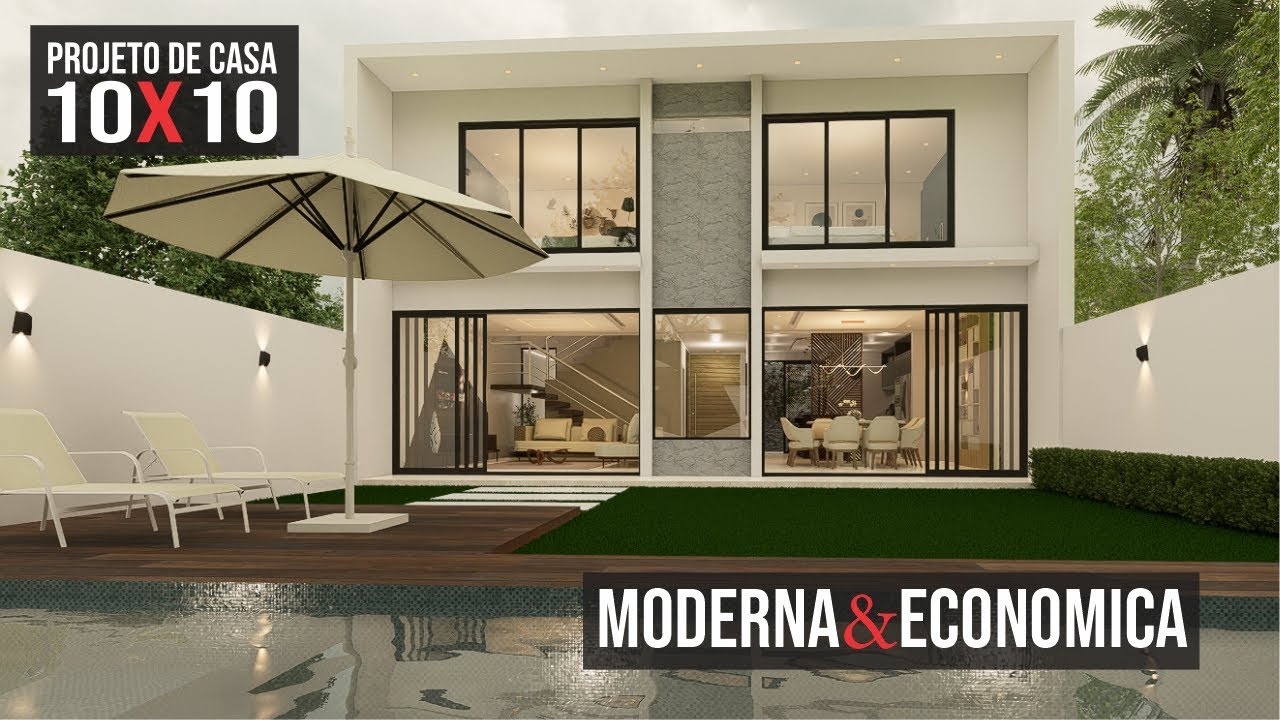 Casa Moderna e Econômica 10x10 | Projeto 3D com 2 Andares, 3 Quartos | Terreno 10x30 | Quiet Luxury