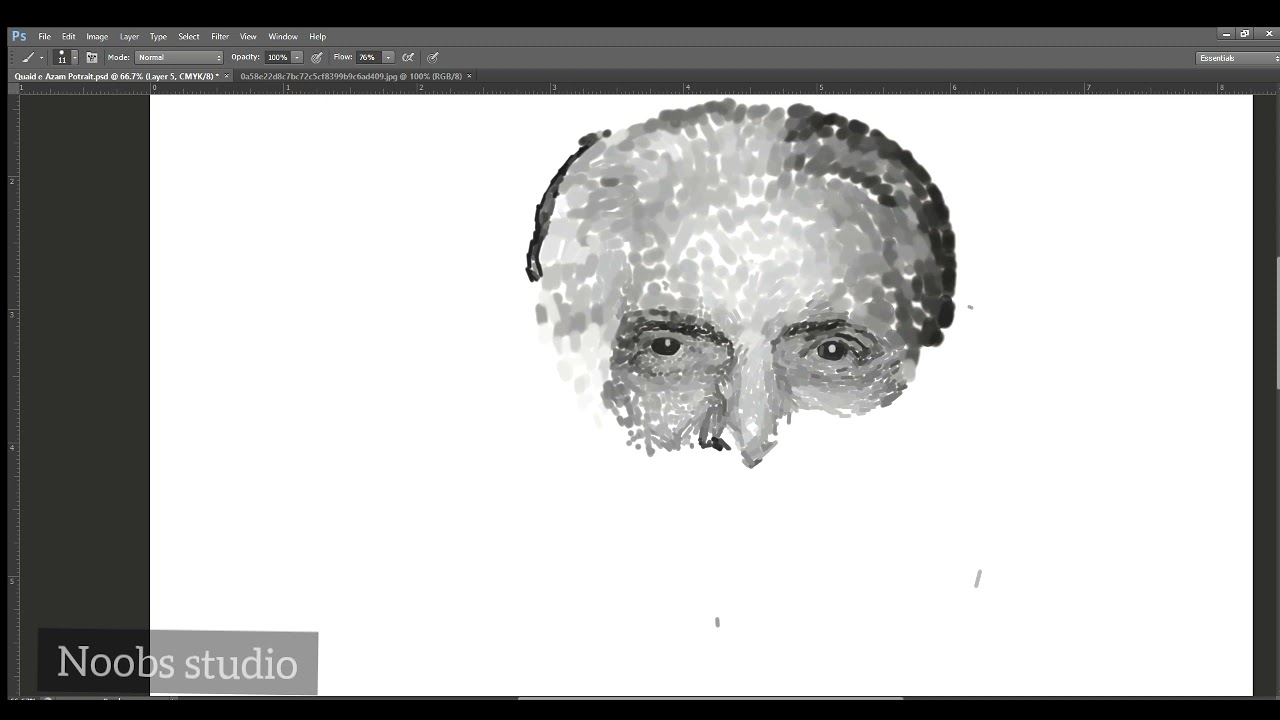 Quaid e Azam Muhammad Ali Jinnah's digital portrait on Photoshop CC using brush tool