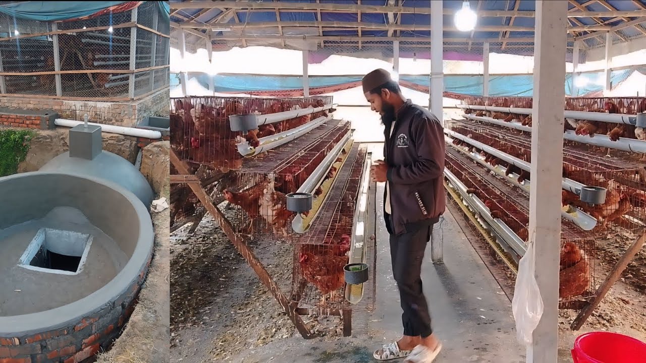 bioga_splant লেয়ার মুরগির বজ্র দিয়ে বায়োগ্যাস প্লান্ট স্থাপন installation with layer chicken coop