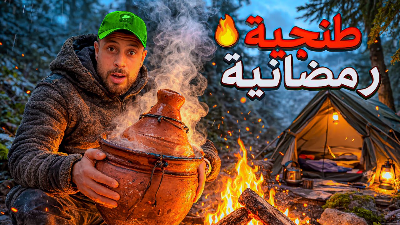 يوم كامل في البرية طبخت طنجية رمضانية على الحطب شداتني شتاء🌧️😋