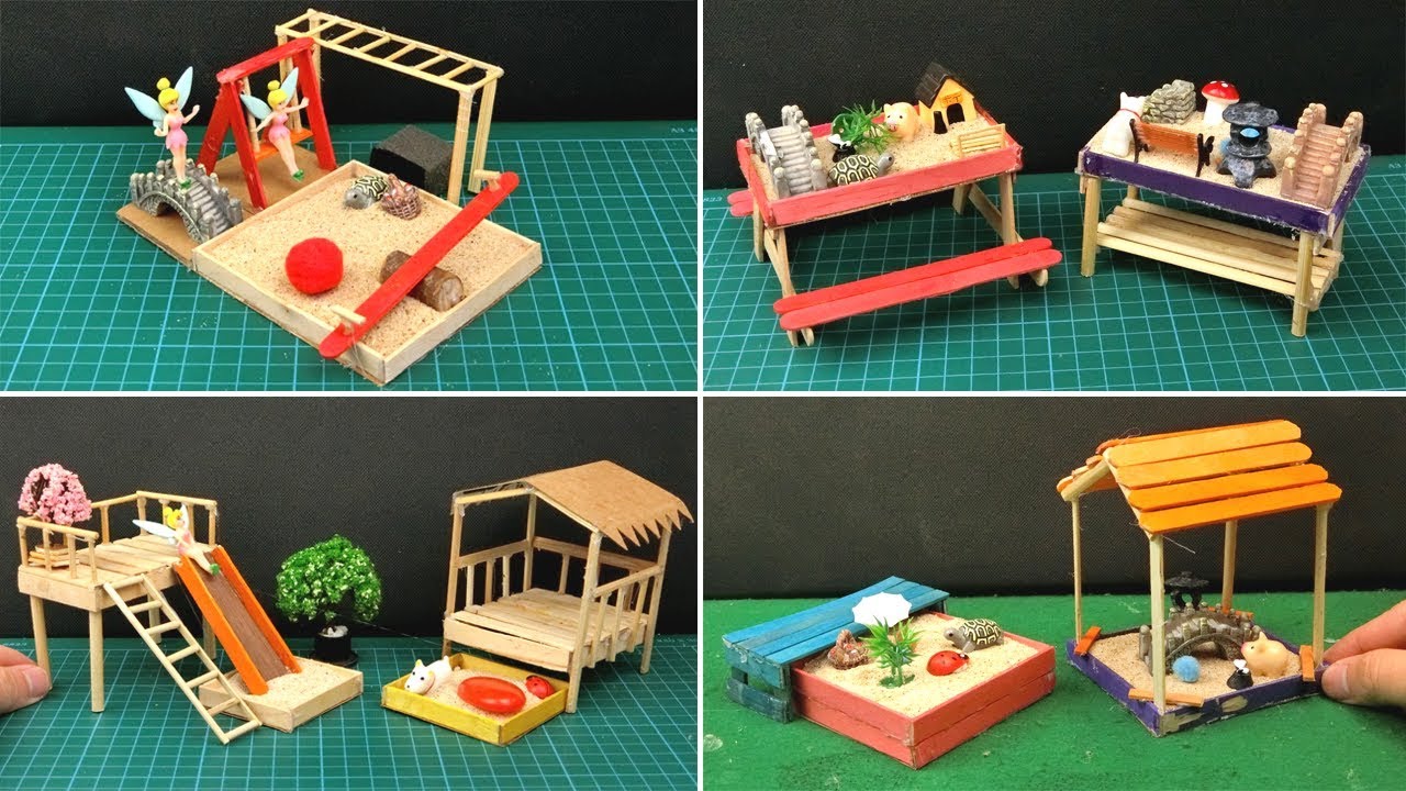 7 Easy Popsicle Stick Crafts | Miniature Playhouse & Sandbox - Toys for Kids