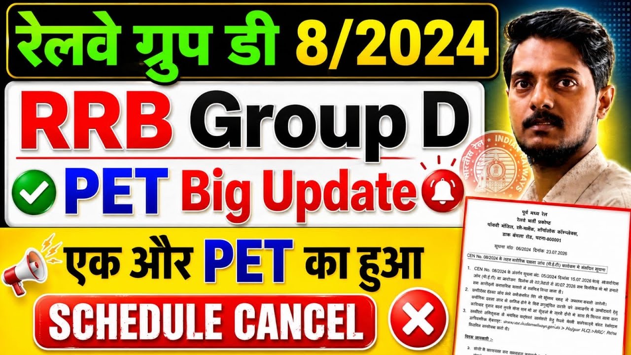Railway Group D 8/2024 PET Bad News|| Group D PET Postponed|| CCAAs Final Result में और देरी।