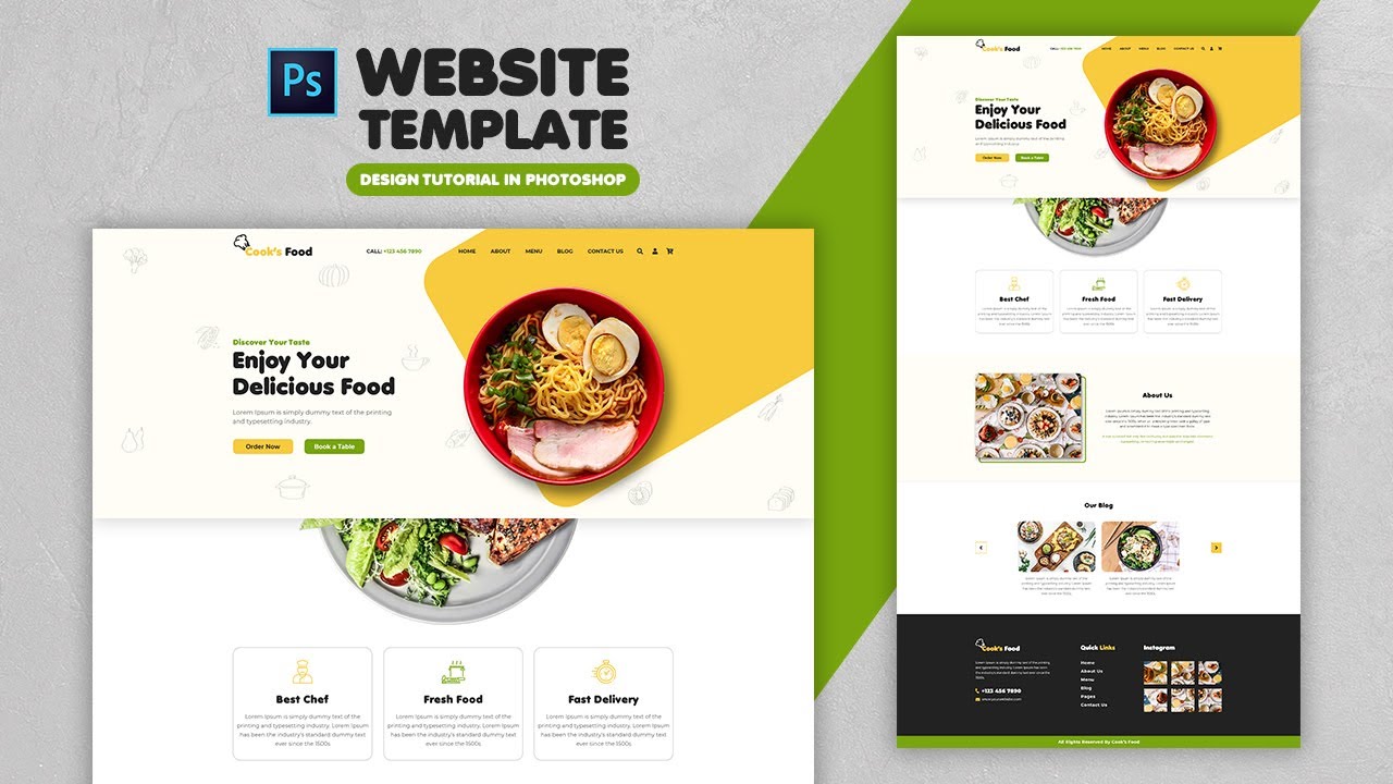 How to Create a Food Website Design Template | Adobe Photoshop Tutorial | Speed Art | Grafix Mentor