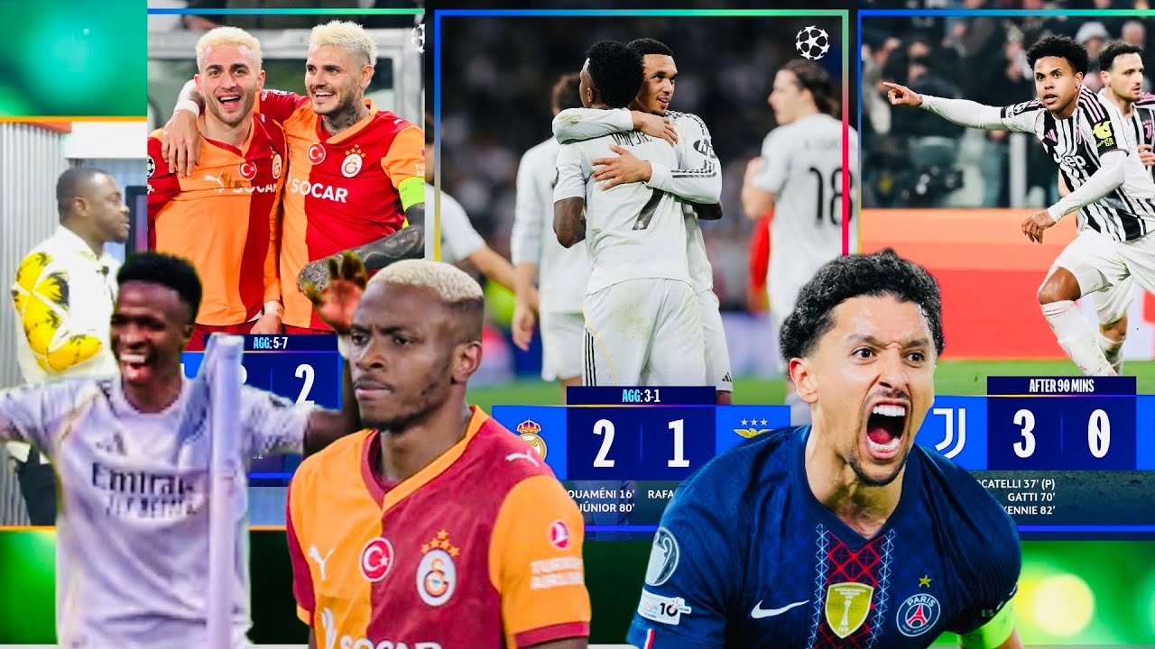 MADRID 2:1 BENFICA VINI JR MASTERCLASS,TCHOUAMENI ,GALATASARY 3:2 JUVE,ATALANTA MAGIC,PSG 2:2 MONACO