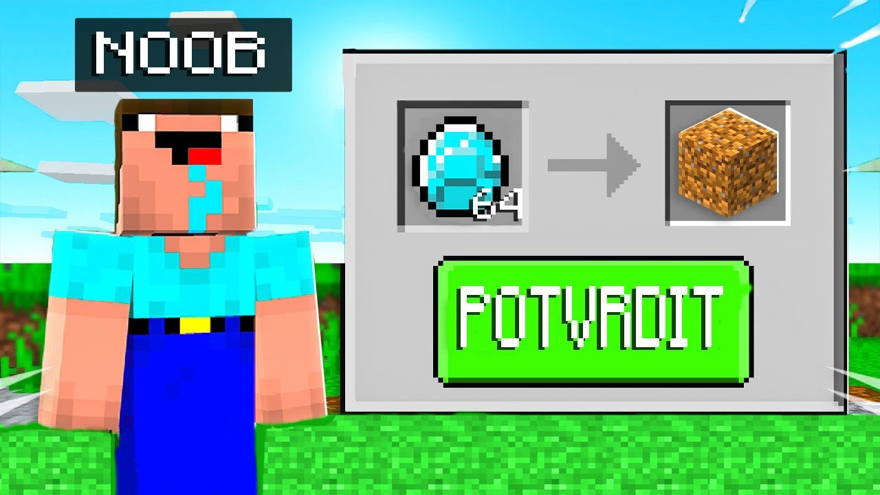 NOOB VYMĚNIL MOJE DIAMANTY ZA HL&Iacute;NU V MINECRAFTU !🙀 **extr&eacute;mn&iacute;**