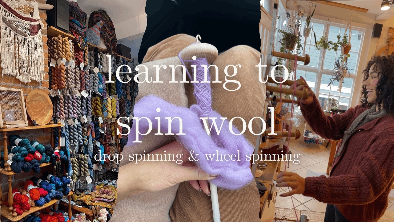my first 2 weeks of spinning wool: drop spindle & wheel lessons | craft vlog | facetime vibes