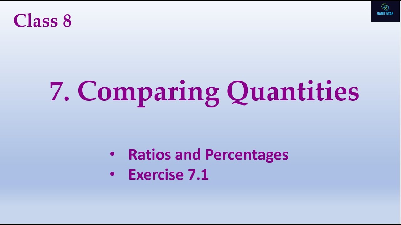 Class 8, Chapter 7, Comparing Quantities ( Ratio & Percentages )