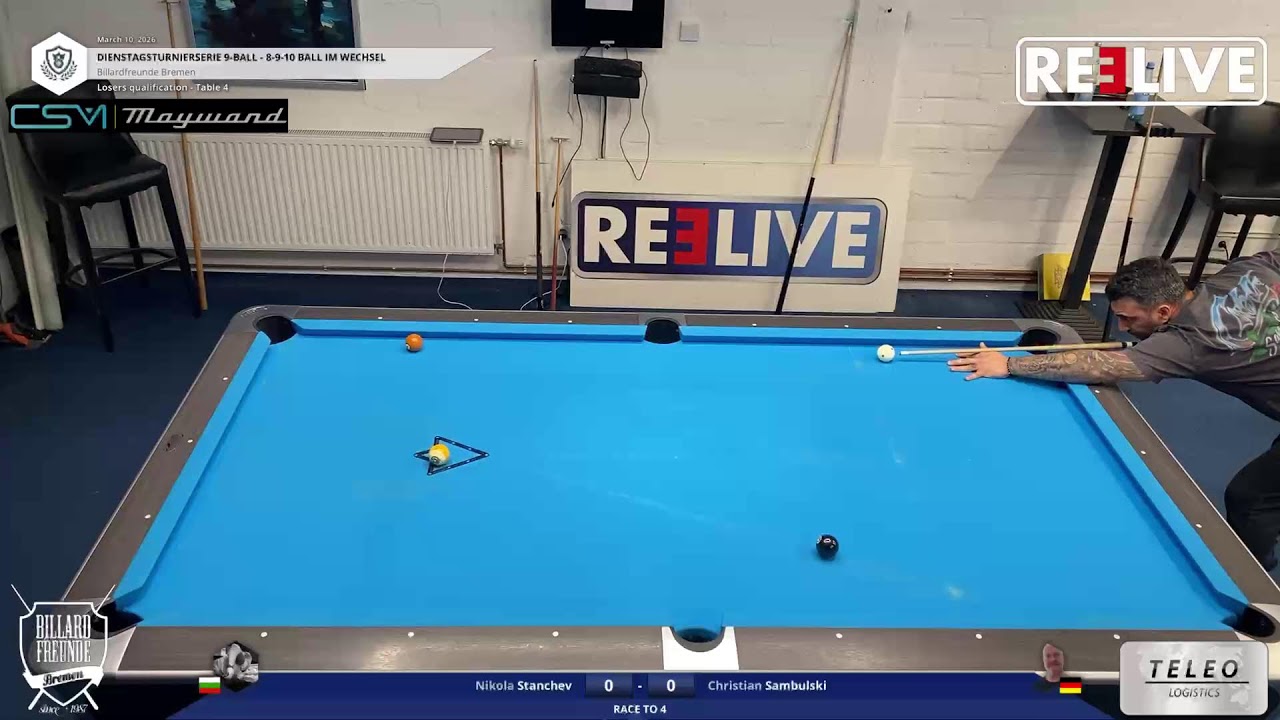 Nils Johanning vs Alex Lagos Tisch[4] Dienstagturnier Billardfreunde Bremen 9-Ball