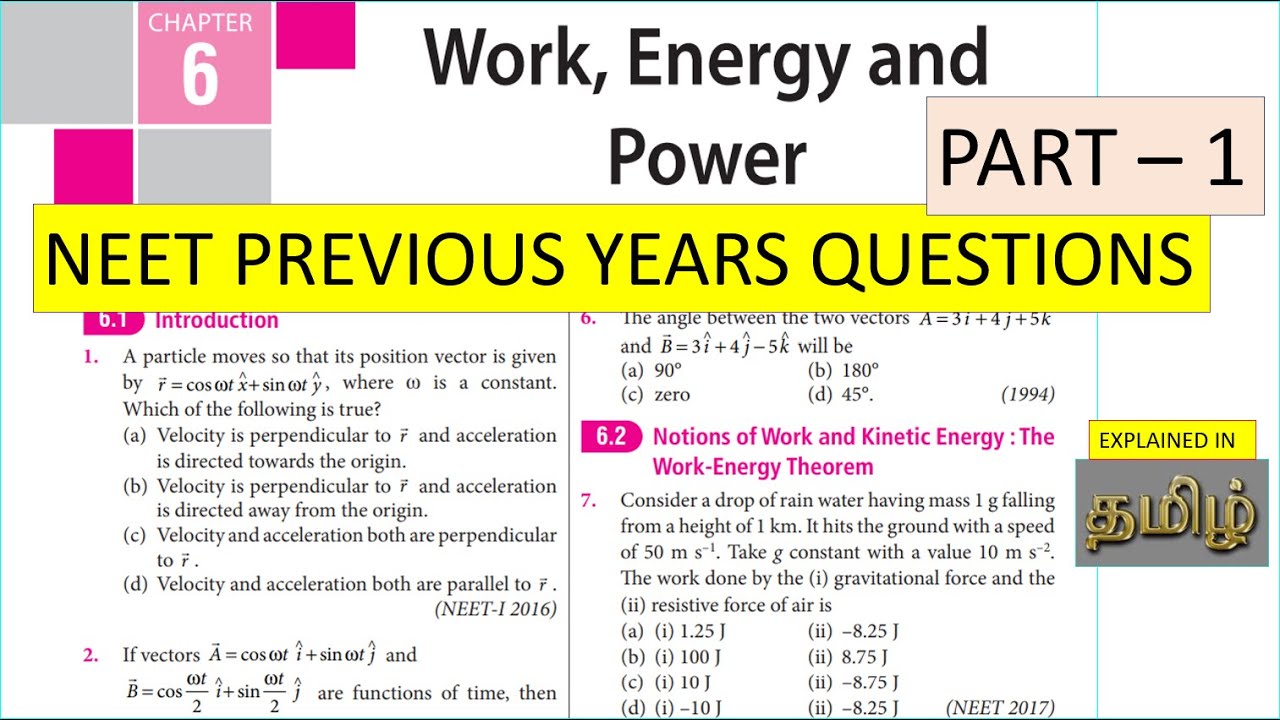 WORK ENERGY and POWER | NEET PREVIOUS YEAR QUESTIONS | PART - 1