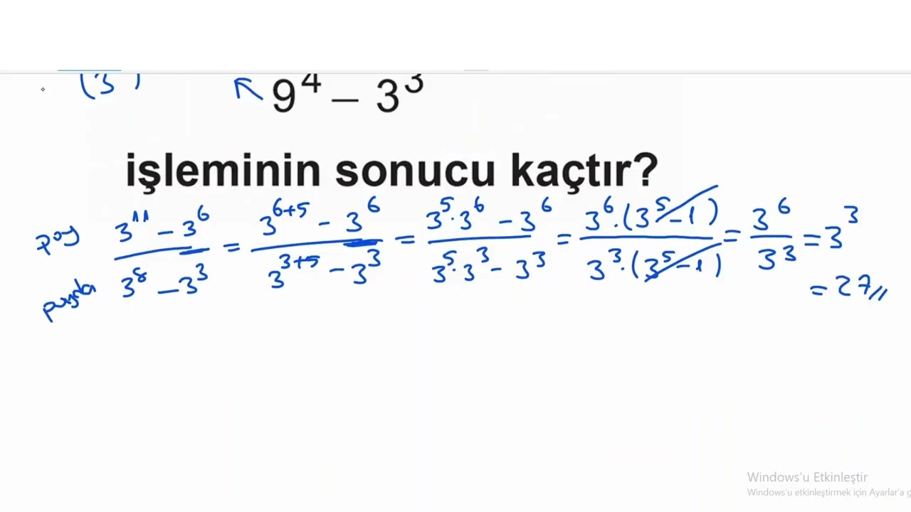 üslü sayılarda toplama çıkarma