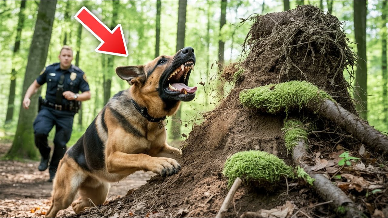 K9 bellte unaufhörlich an einem Hügel im Wald — Was die Polizei ausgrub, ließ alle sprachlos.