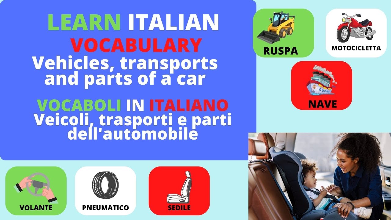 Learn Italian vocabulary vehicles and car parts, vocaboli in italiano i veicoli e le parti dell'auto