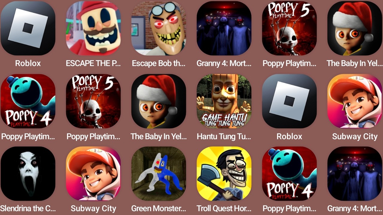 Roblox,Escape The Petshop,Escape Bob the Dentist,Poppy Playtime Chapter 5,The Baby In Yellow...