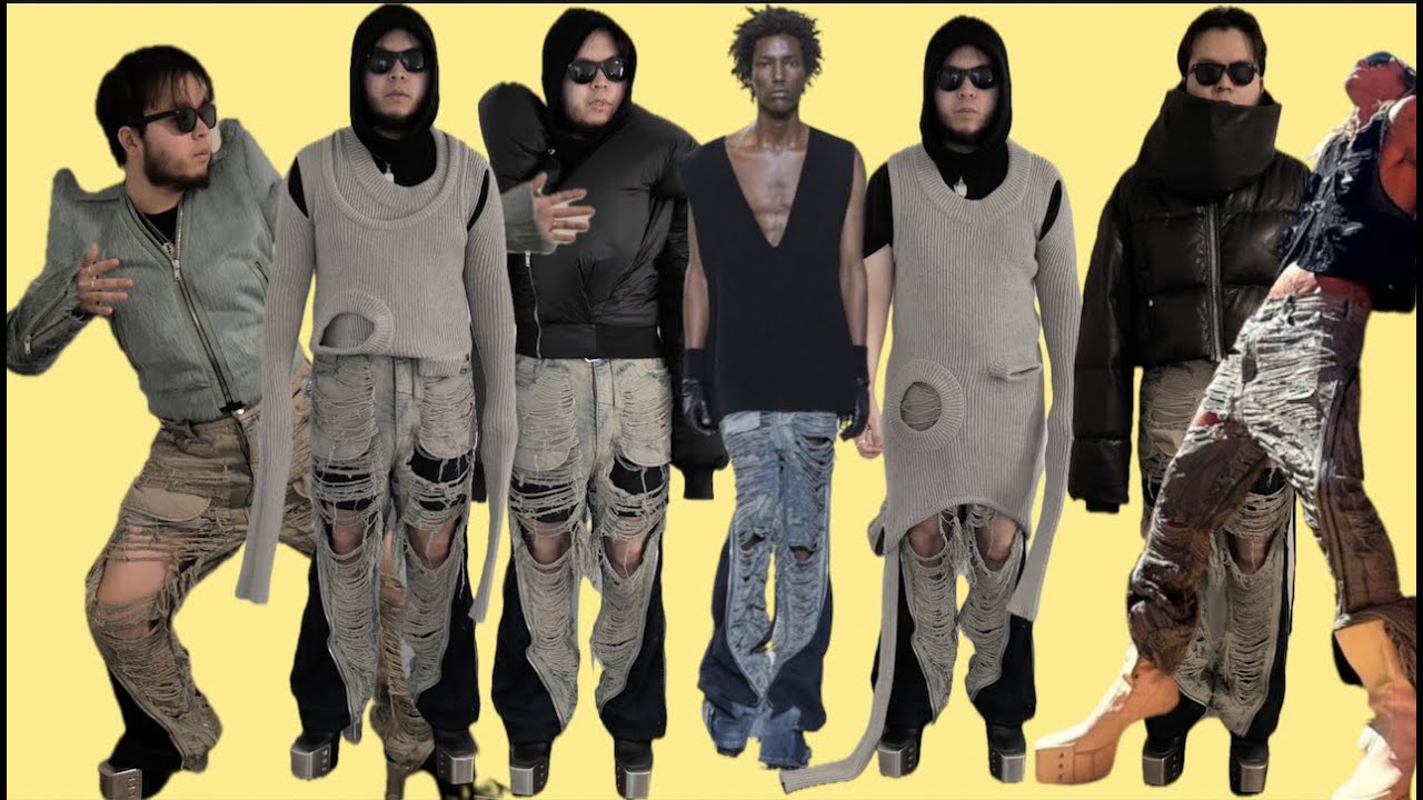 + RICK OWENS FW23 LUXOR RUNWAY BOLAN BANANA IN 13OZ SHREDDED DENIM REVIEW + TAN MAKASY
